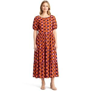 Mister Zimi Ginger Nina Dress Sz 4 Orange Pink Geometric Tiered Midi